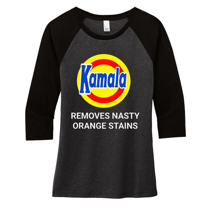 Vote Kamala Harris 2024 Removes Nasty Orange Stains Women's Tri-Blend 3/4-Sleeve Raglan Shirt