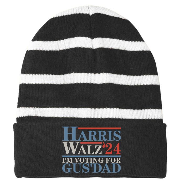 Vote Kamala Harris Walz 2024 Im Voting For Gus Dad Striped Beanie with Solid Band