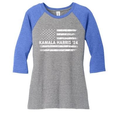 Vintage Kamala Harris 2024 For President Election Campaign Gift Women's Tri-Blend 3/4-Sleeve Raglan Shirt