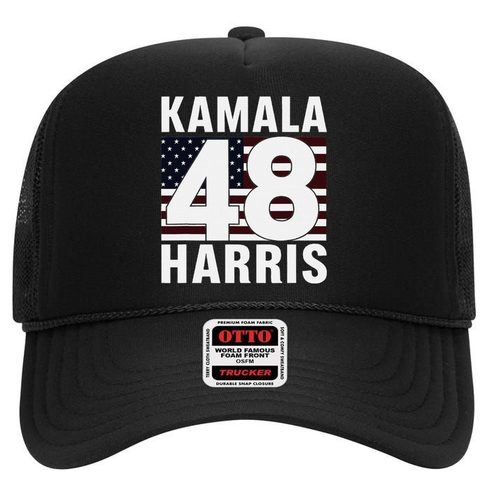 Vote Kamala Harris 48th 2024 For President Vintage Flag High Crown Mesh Back Trucker Hat