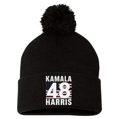 Vote Kamala Harris 48th 2024 For President Vintage Flag Pom Pom 12in Knit Beanie