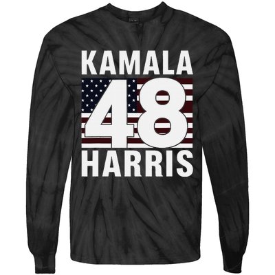 Vote Kamala Harris 48th 2024 For President Vintage Flag Tie-Dye Long Sleeve Shirt