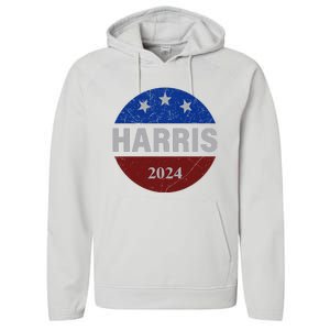 Vote Kamala Harris For President 2024 Button Usa Flag Performance Fleece Hoodie