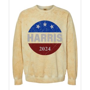 Vote Kamala Harris For President 2024 Button Usa Flag Colorblast Crewneck Sweatshirt