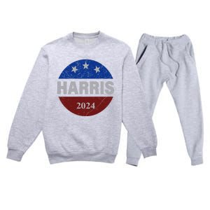 Vote Kamala Harris For President 2024 Button Usa Flag Premium Crewneck Sweatsuit Set