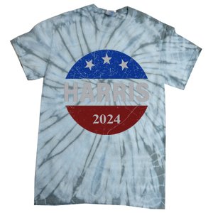 Vote Kamala Harris For President 2024 Button Usa Flag Tie-Dye T-Shirt