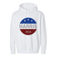 Vote Kamala Harris For President 2024 Button Usa Flag Garment-Dyed Fleece Hoodie