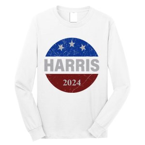 Vote Kamala Harris For President 2024 Button Usa Flag Long Sleeve Shirt