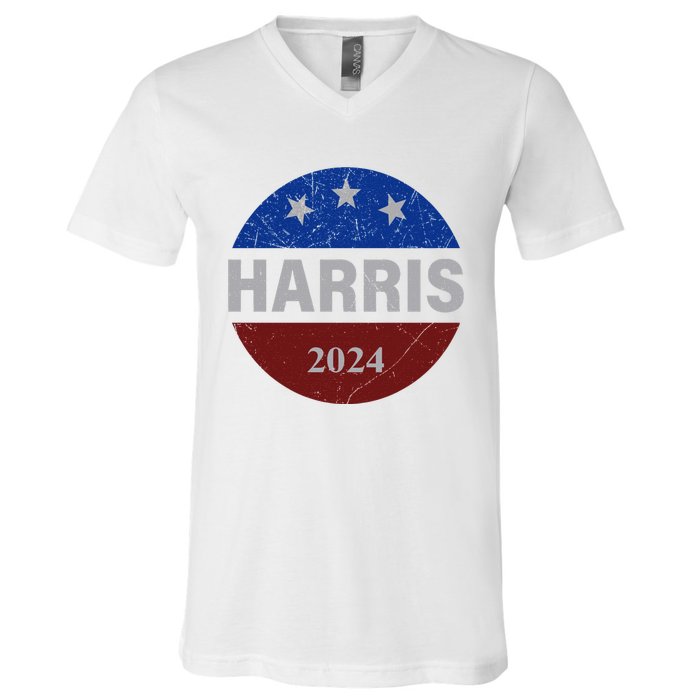 Vote Kamala Harris For President 2024 Button Usa Flag V-Neck T-Shirt