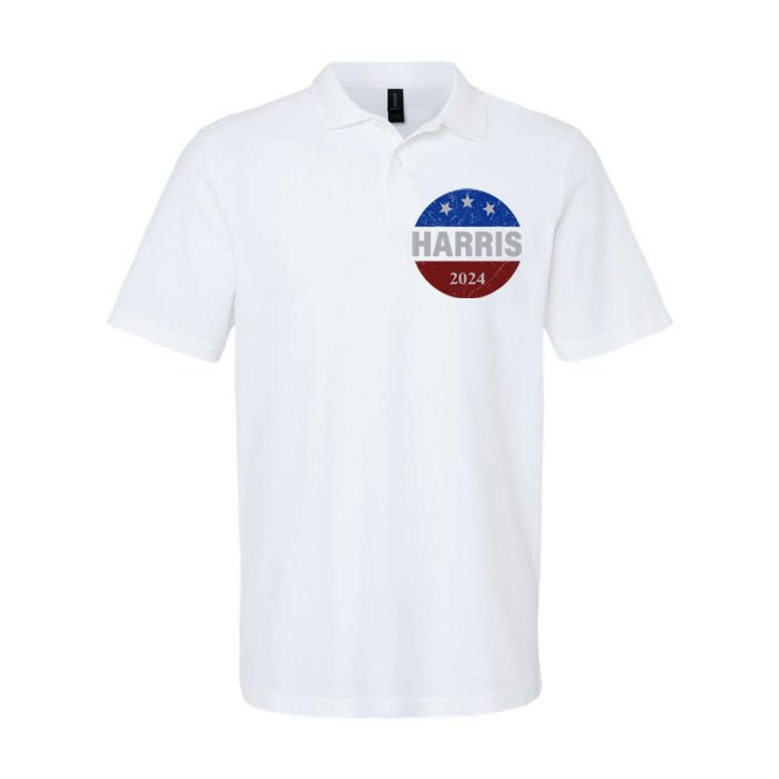 Vote Kamala Harris For President 2024 Button Usa Flag Softstyle Adult Sport Polo