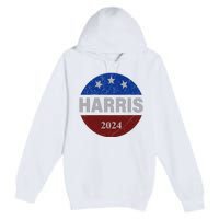 Vote Kamala Harris For President 2024 Button Usa Flag Premium Pullover Hoodie