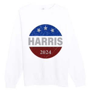 Vote Kamala Harris For President 2024 Button Usa Flag Premium Crewneck Sweatshirt