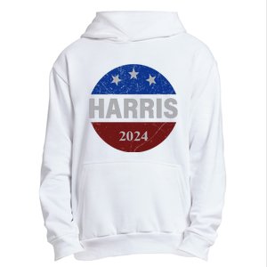 Vote Kamala Harris For President 2024 Button Usa Flag Urban Pullover Hoodie