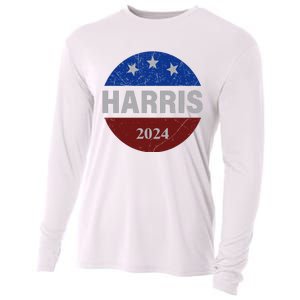 Vote Kamala Harris For President 2024 Button Usa Flag Cooling Performance Long Sleeve Crew