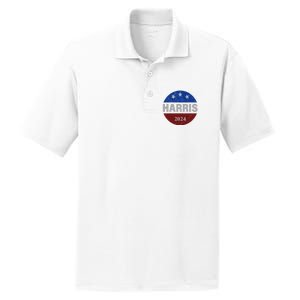 Vote Kamala Harris For President 2024 Button Usa Flag PosiCharge RacerMesh Polo