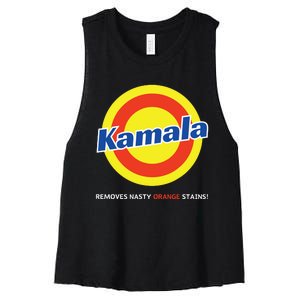 Vote Kamala Harris Removes Nasty Orange Stains Detergent Fun Women's Racerback Cropped Tank