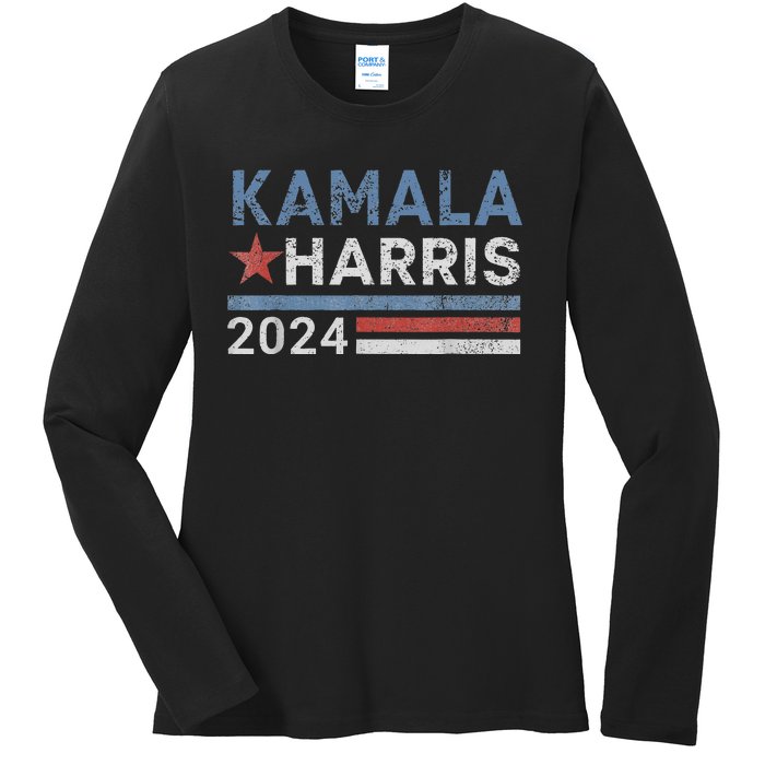 Vintage Kamala Harris 2024 For President Election Campaign Ladies Long Sleeve Shirt