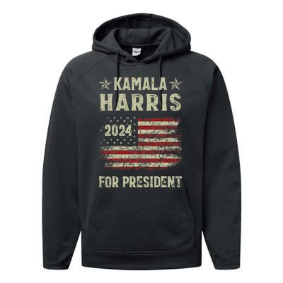 Vintage Kamala Harris 2024 For President Election Campaign Gift Performance Fleece Hoodie