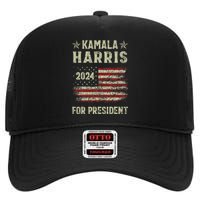 Vintage Kamala Harris 2024 For President Election Campaign Gift High Crown Mesh Back Trucker Hat