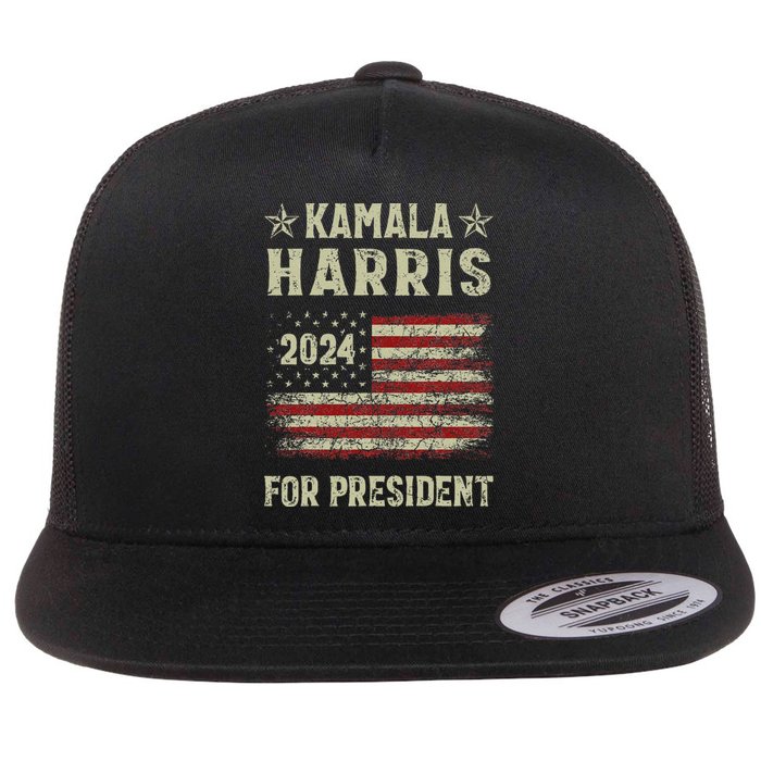 Vintage Kamala Harris 2024 For President Election Campaign Gift Flat Bill Trucker Hat