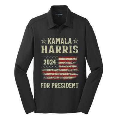 Vintage Kamala Harris 2024 For President Election Campaign Gift Silk Touch Performance Long Sleeve Polo