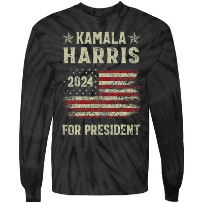 Vintage Kamala Harris 2024 For President Election Campaign Gift Tie-Dye Long Sleeve Shirt