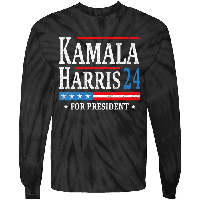 Vintage Kamala Harris 2024 For President Election Campaign Tie-Dye Long Sleeve Shirt