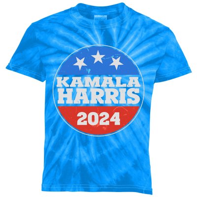 Vintage Kamala Harris 2024 Election Emblem Kids Tie-Dye T-Shirt