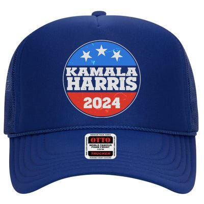 Vintage Kamala Harris 2024 Election Emblem High Crown Mesh Back Trucker Hat