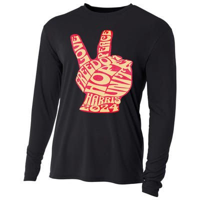 Vintage Kamala Harris 2024 For President Campaign Peace Sign Cooling Performance Long Sleeve Crew