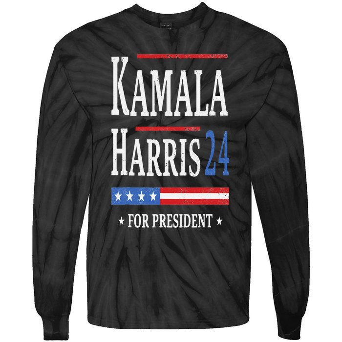 Vintage Kamala Harris 2024 For President Election Campaign Tie-Dye Long Sleeve Shirt