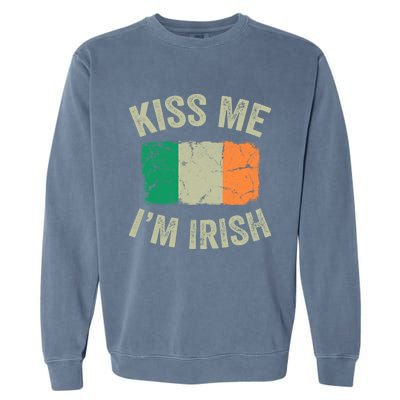 Vintage Kiss Me I'm Irish Roots Ireland Flag Funny Gift Garment-Dyed Sweatshirt