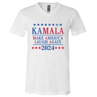 Vintage Kamala Make America Laugh Again Harris 2024 Election V-Neck T-Shirt