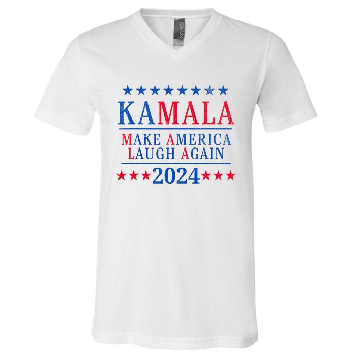 Vintage Kamala Make America Laugh Again Harris 2024 Election V-Neck T-Shirt