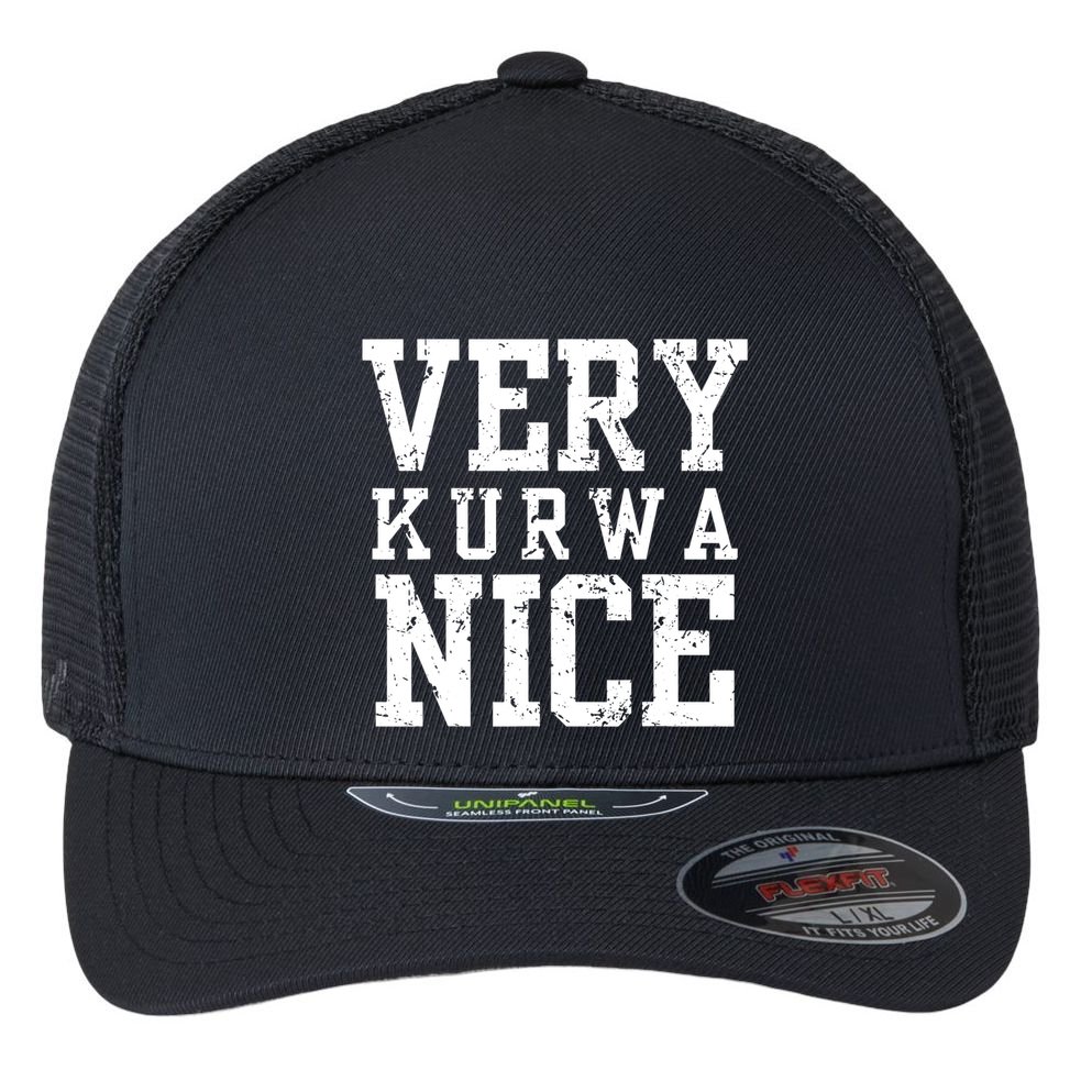 Very Kurwa Nice Retro Text Funny Flexfit Unipanel Trucker Cap