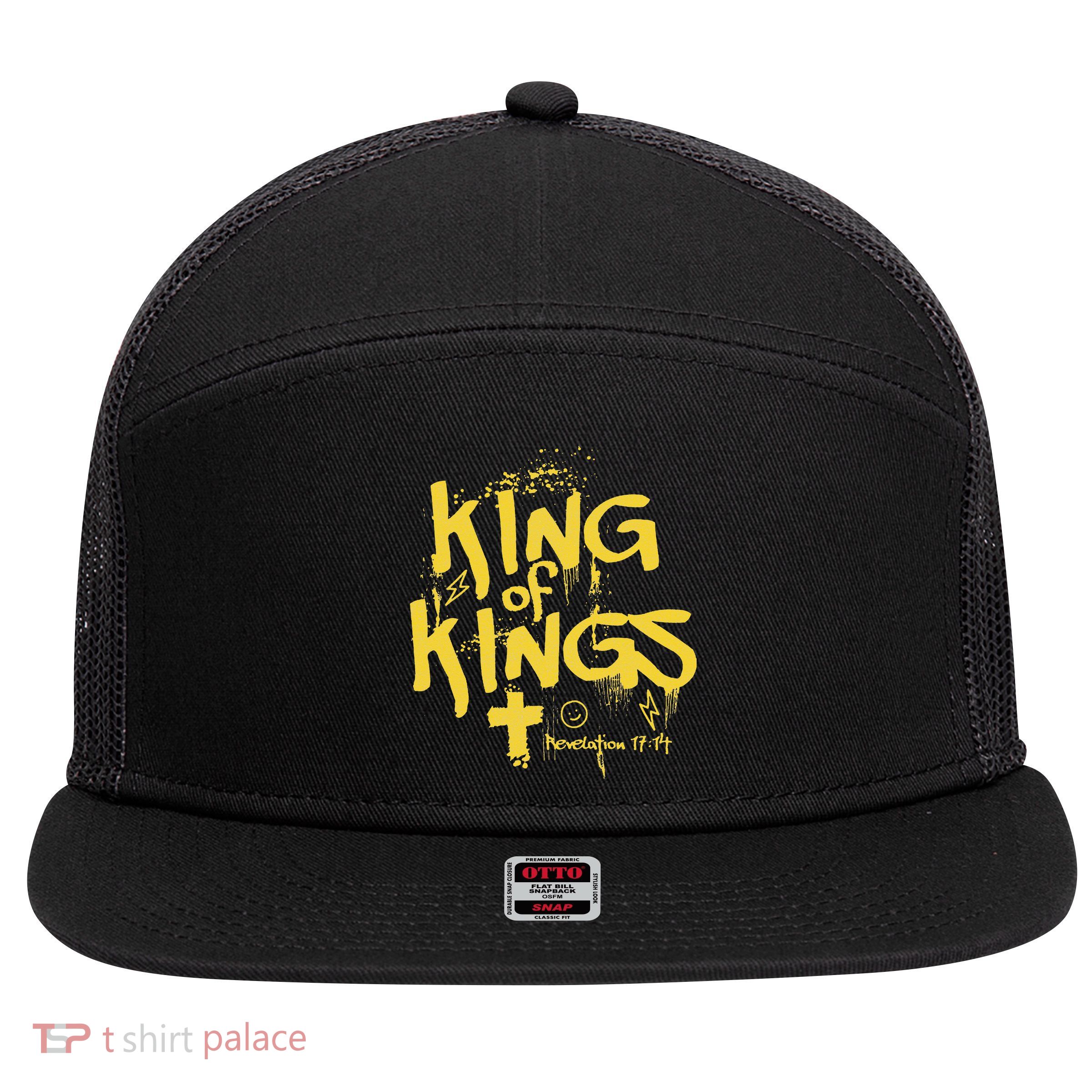 Vintage King Of Kings Graffiti Revelation 17 14 Jesus Faith 7 Panel Mesh Trucker Snapback Hat
