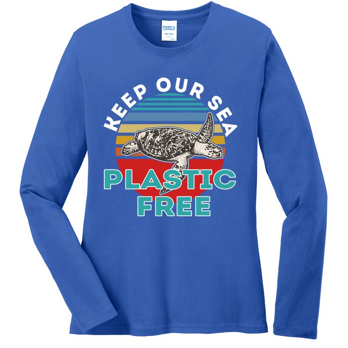 Vintage Keep Our Sea Plastic Free Turtle Meaningful Gift Ladies Long Sleeve Shirt