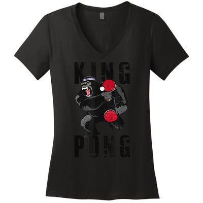 Vintage King Pong Ping Pong Table Tennis Player Game Women's V-Neck T-Shirt