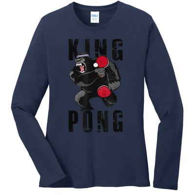 Vintage King Pong Ping Pong Table Tennis Player Game Ladies Long Sleeve Shirt