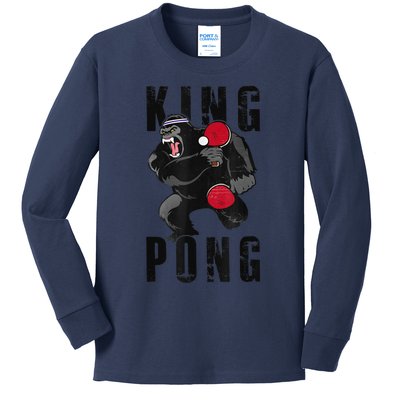 Vintage King Pong Ping Pong Table Tennis Player Game Kids Long Sleeve Shirt