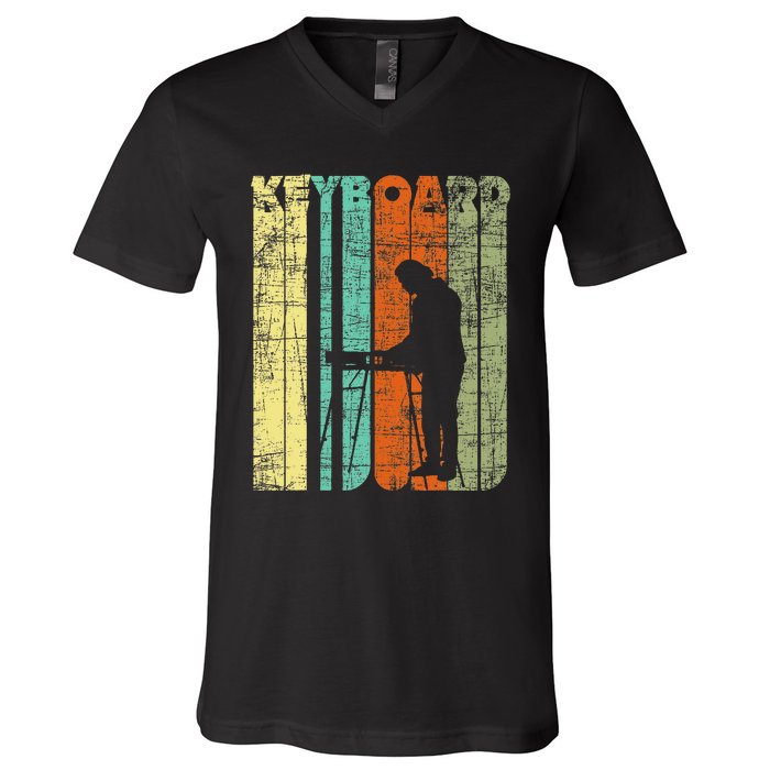 Vintage Keyboard Player Keyboardist Keyboarder Pianist V-Neck T-Shirt