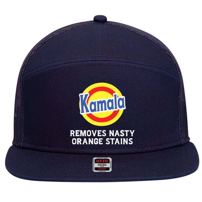 Vote Kamala Removes Nasty Orange Stains Detergent Funny 7 Panel Mesh Trucker Snapback Hat