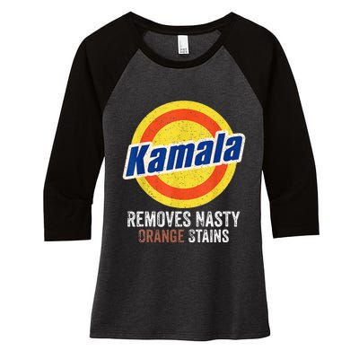 Vote Kamala Removes Nasty Orange Stains Funny Women's Tri-Blend 3/4-Sleeve Raglan Shirt