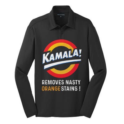 Vote Kamala Removes Nasty Orange Stains Funny Silk Touch Performance Long Sleeve Polo