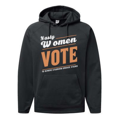 Vote Kamala Removes Nasty Orange Stains Funny Performance Fleece Hoodie