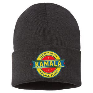 Vote Kamala Removes Nasty Orange Stains Funny Sustainable Knit Beanie