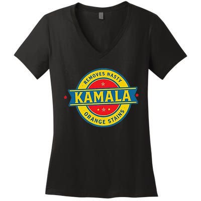 Vote Kamala Removes Nasty Orange Stains Funny Women's V-Neck T-Shirt