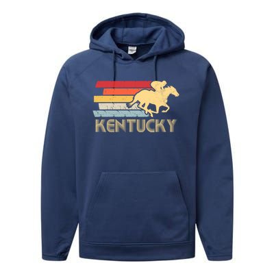 Vintage Kentucky Retro Horse Racing Derby Gift Performance Fleece Hoodie