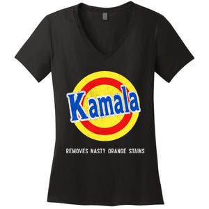 Vote Kamala Removes Nasty Orange Stains Funny Women's V-Neck T-Shirt