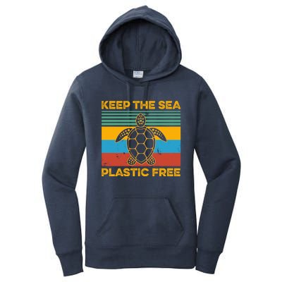 Vintage Keep The Sea Plastic Free Turtle Great Gift Gift Women's Pullover Hoodie